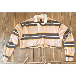 Urban Outfitters BDG Womens Jefferson Polo Shirt Small Pink Cropped Long Sleeve
